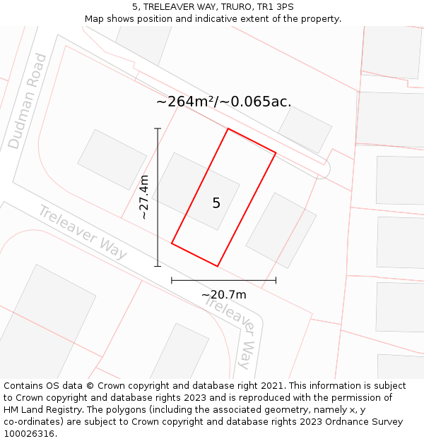 5, TRELEAVER WAY, TRURO, TR1 3PS: Plot and title map