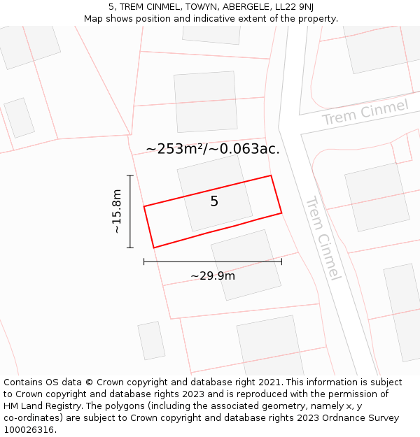 5, TREM CINMEL, TOWYN, ABERGELE, LL22 9NJ: Plot and title map