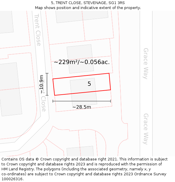 5, TRENT CLOSE, STEVENAGE, SG1 3RS: Plot and title map