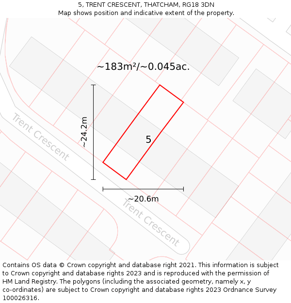 5, TRENT CRESCENT, THATCHAM, RG18 3DN: Plot and title map