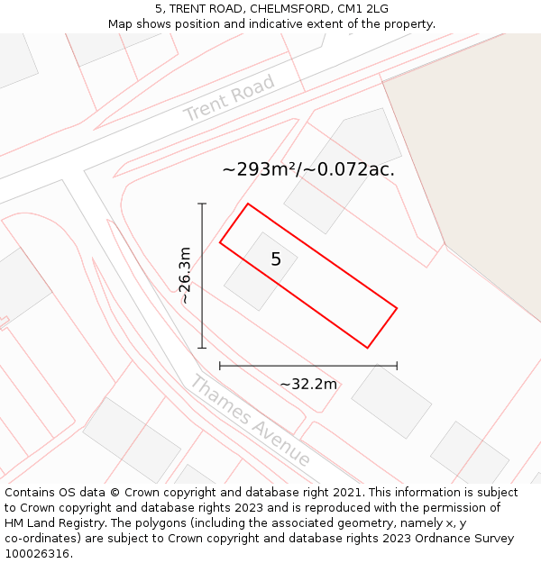 5, TRENT ROAD, CHELMSFORD, CM1 2LG: Plot and title map