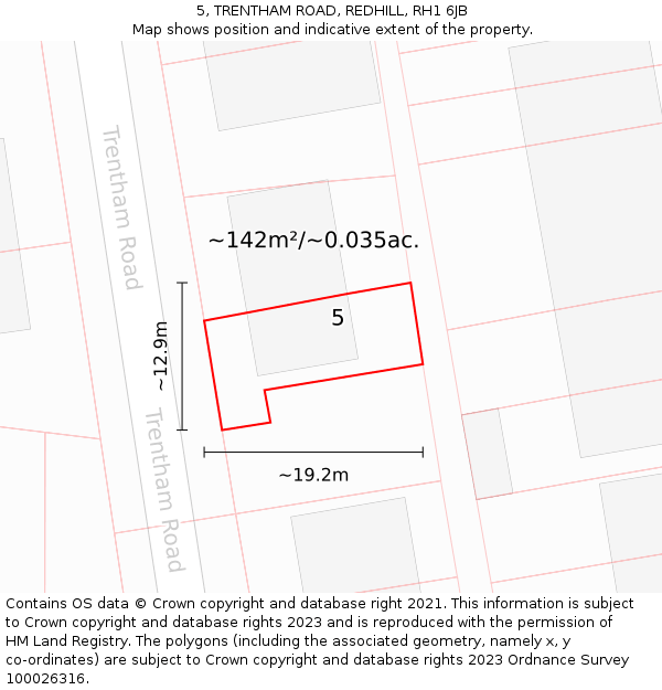 5, TRENTHAM ROAD, REDHILL, RH1 6JB: Plot and title map