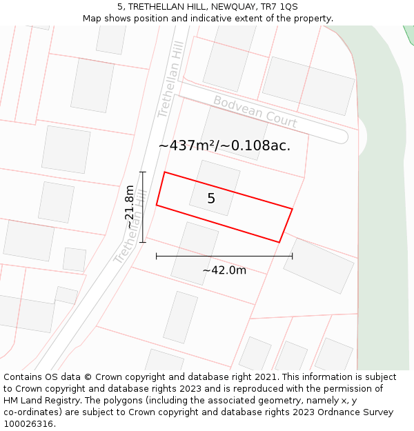 5, TRETHELLAN HILL, NEWQUAY, TR7 1QS: Plot and title map