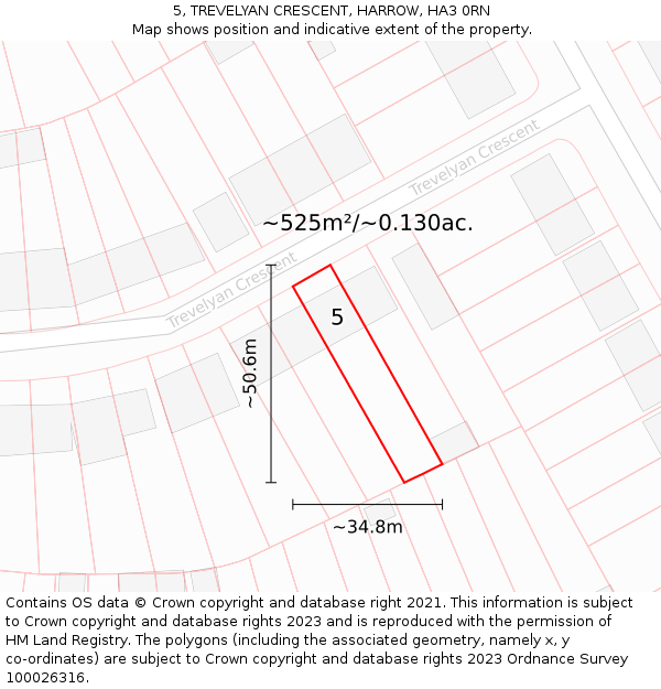 5, TREVELYAN CRESCENT, HARROW, HA3 0RN: Plot and title map