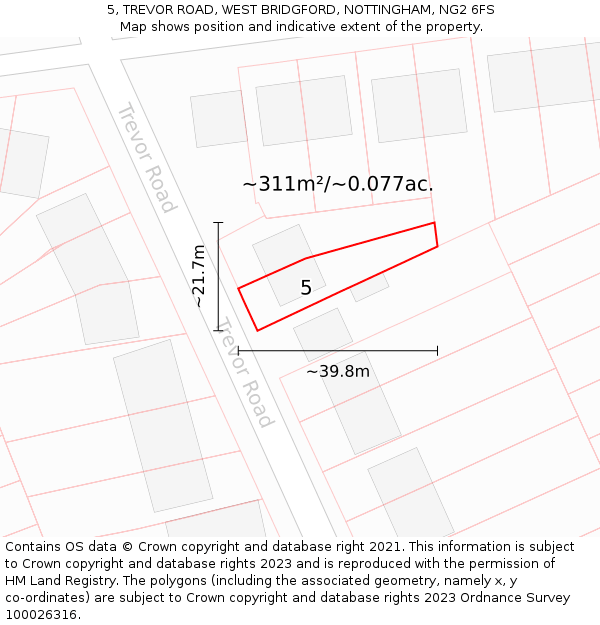 5, TREVOR ROAD, WEST BRIDGFORD, NOTTINGHAM, NG2 6FS: Plot and title map