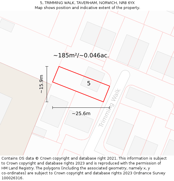 5, TRIMMING WALK, TAVERHAM, NORWICH, NR8 6YX: Plot and title map