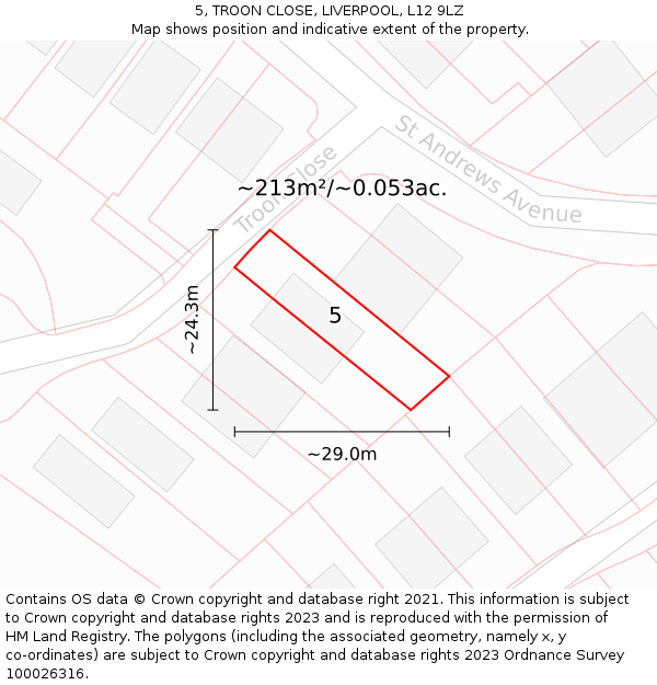 5, TROON CLOSE, LIVERPOOL, L12 9LZ: Plot and title map