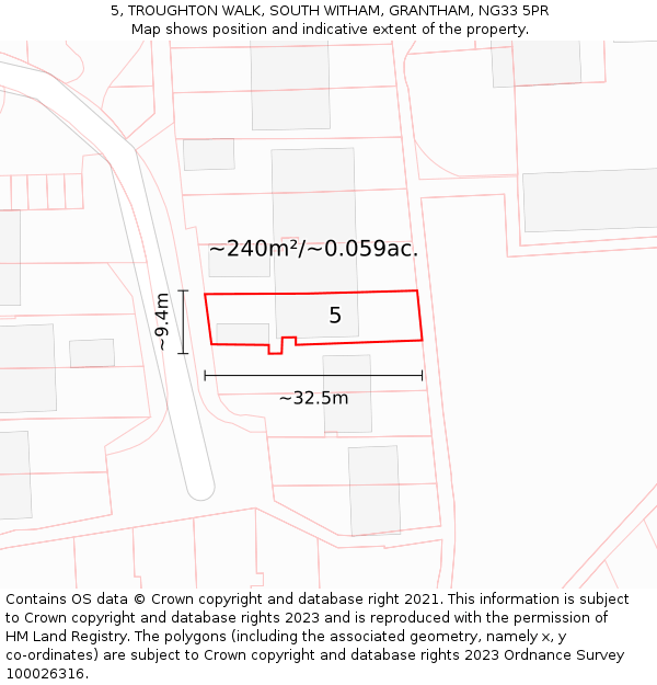 5, TROUGHTON WALK, SOUTH WITHAM, GRANTHAM, NG33 5PR: Plot and title map