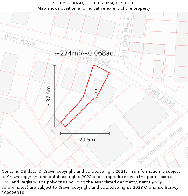 5, TRYES ROAD, CHELTENHAM, GL50 2HB: Plot and title map