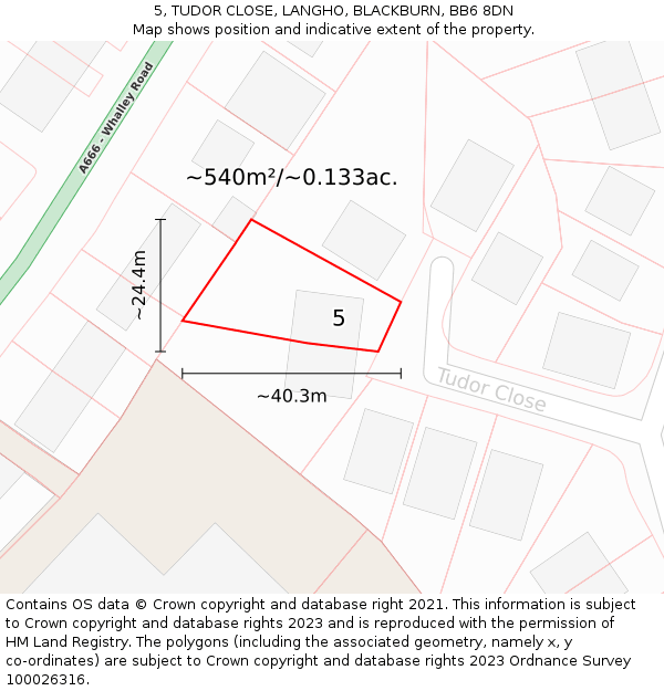 5, TUDOR CLOSE, LANGHO, BLACKBURN, BB6 8DN: Plot and title map