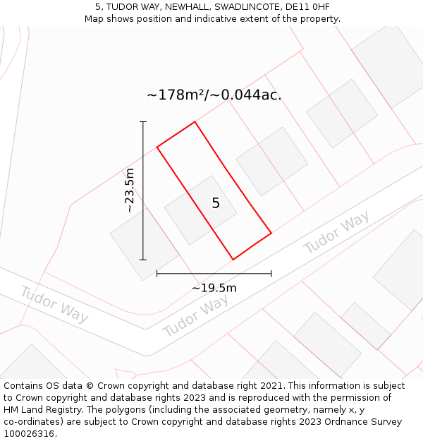 5, TUDOR WAY, NEWHALL, SWADLINCOTE, DE11 0HF: Plot and title map