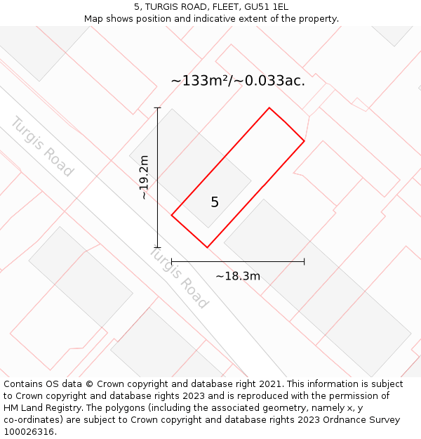 5, TURGIS ROAD, FLEET, GU51 1EL: Plot and title map