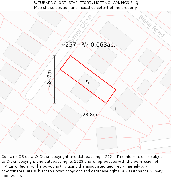 5, TURNER CLOSE, STAPLEFORD, NOTTINGHAM, NG9 7HQ: Plot and title map