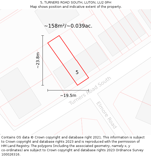 5, TURNERS ROAD SOUTH, LUTON, LU2 0PH: Plot and title map