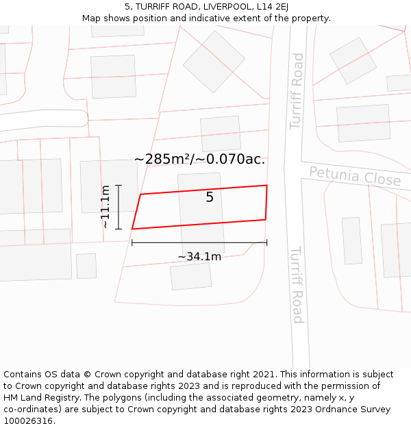 5, TURRIFF ROAD, LIVERPOOL, L14 2EJ: Plot and title map