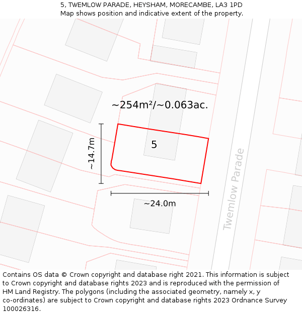 5, TWEMLOW PARADE, HEYSHAM, MORECAMBE, LA3 1PD: Plot and title map