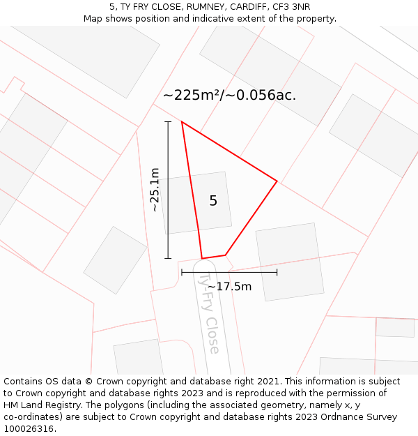 5, TY FRY CLOSE, RUMNEY, CARDIFF, CF3 3NR: Plot and title map