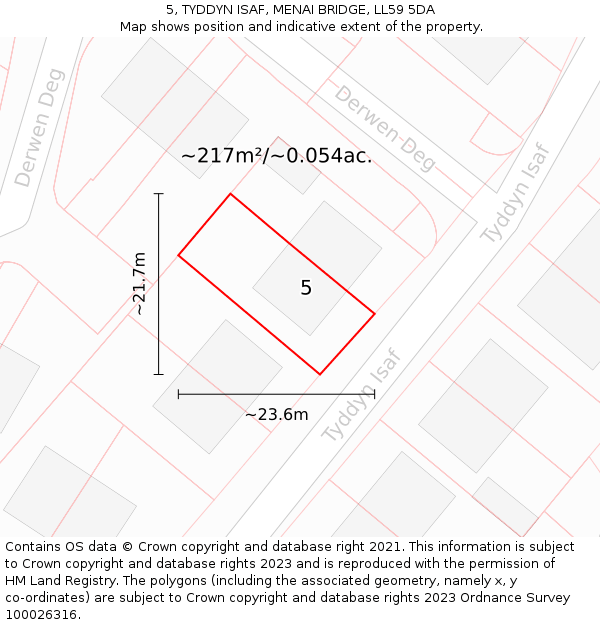 5, TYDDYN ISAF, MENAI BRIDGE, LL59 5DA: Plot and title map