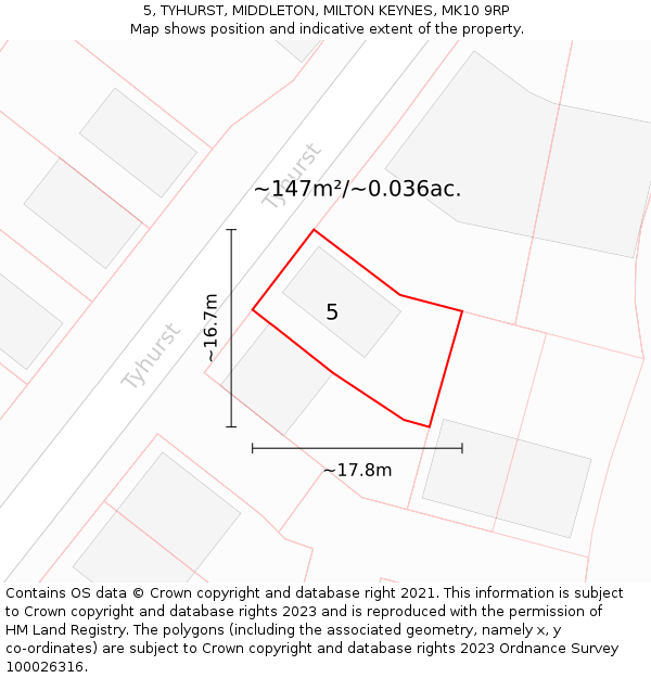 5, TYHURST, MIDDLETON, MILTON KEYNES, MK10 9RP: Plot and title map