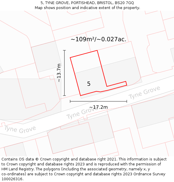 5, TYNE GROVE, PORTISHEAD, BRISTOL, BS20 7GQ: Plot and title map