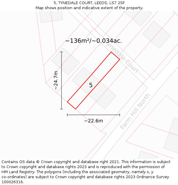5, TYNEDALE COURT, LEEDS, LS7 2SF: Plot and title map