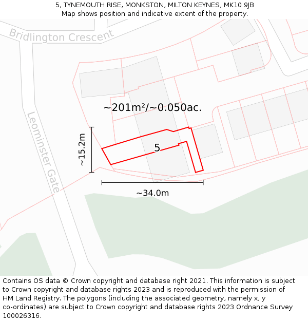 5, TYNEMOUTH RISE, MONKSTON, MILTON KEYNES, MK10 9JB: Plot and title map