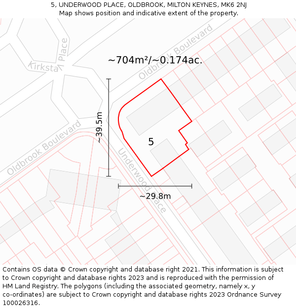 5, UNDERWOOD PLACE, OLDBROOK, MILTON KEYNES, MK6 2NJ: Plot and title map