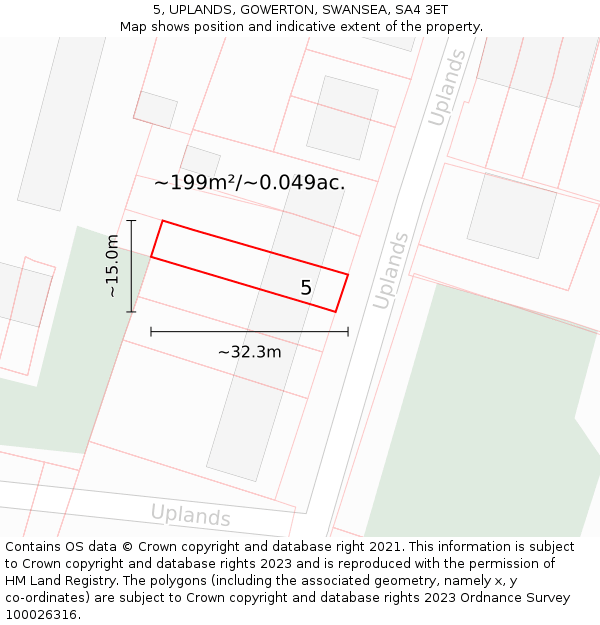 5, UPLANDS, GOWERTON, SWANSEA, SA4 3ET: Plot and title map