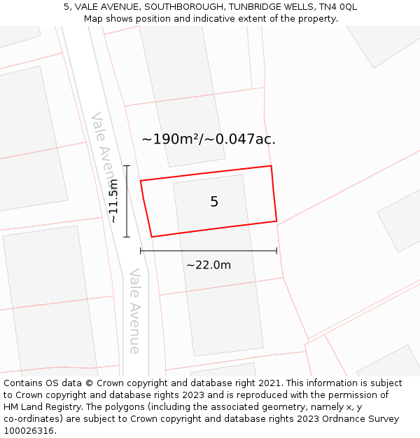 5, VALE AVENUE, SOUTHBOROUGH, TUNBRIDGE WELLS, TN4 0QL: Plot and title map