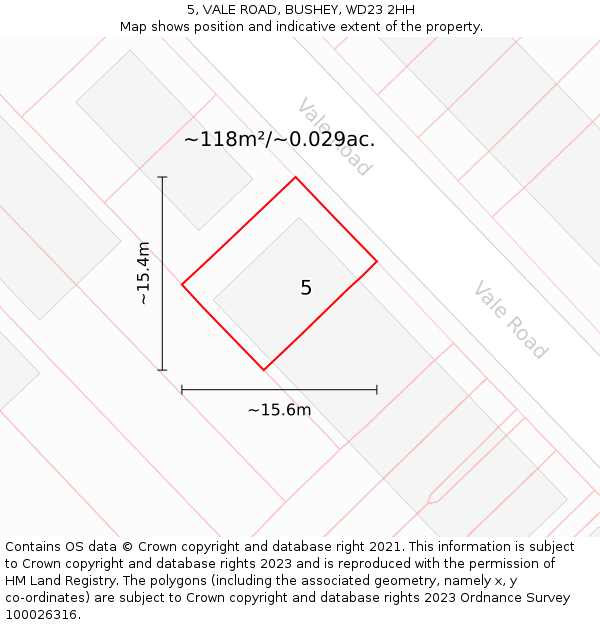 5, VALE ROAD, BUSHEY, WD23 2HH: Plot and title map