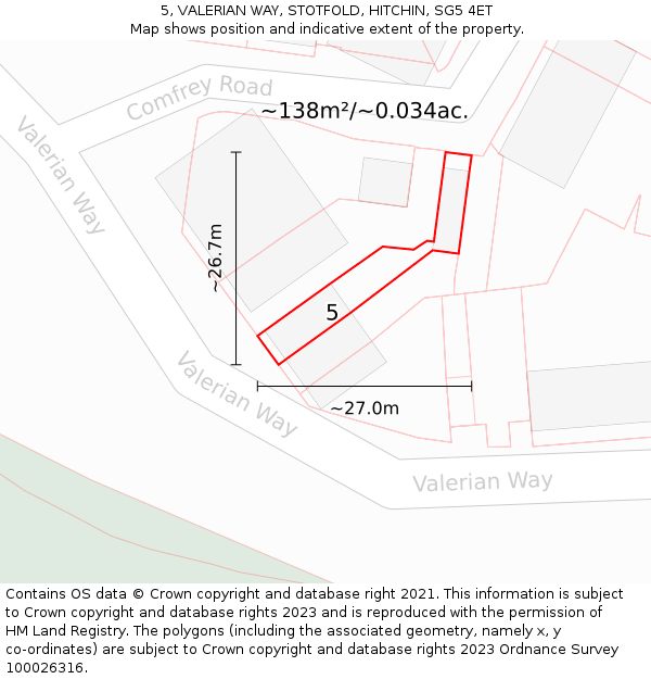 5, VALERIAN WAY, STOTFOLD, HITCHIN, SG5 4ET: Plot and title map