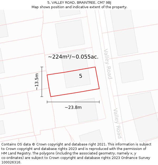 5, VALLEY ROAD, BRAINTREE, CM7 9BJ: Plot and title map