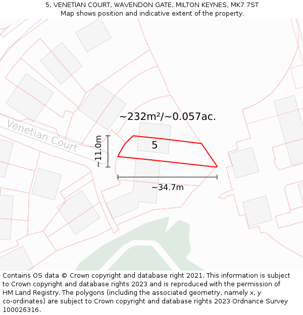 5, VENETIAN COURT, WAVENDON GATE, MILTON KEYNES, MK7 7ST: Plot and title map