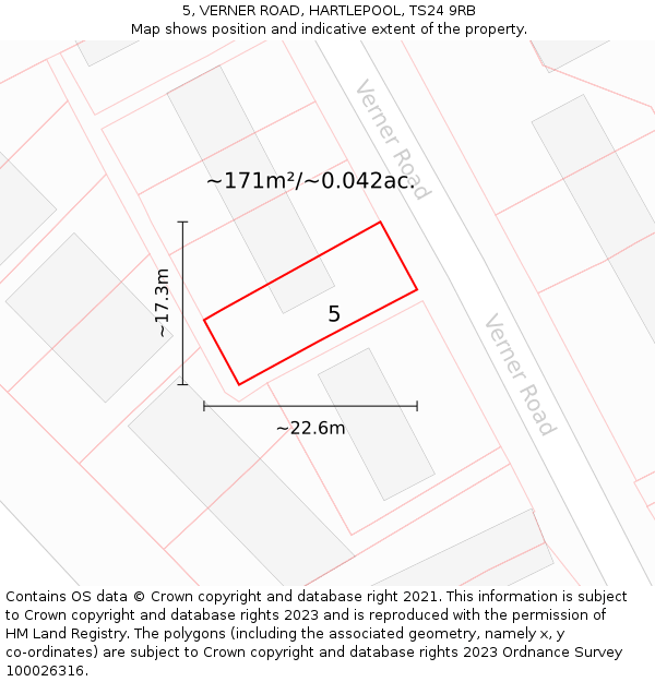 5, VERNER ROAD, HARTLEPOOL, TS24 9RB: Plot and title map