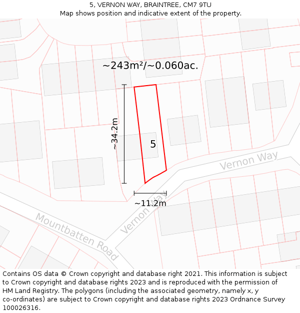 5, VERNON WAY, BRAINTREE, CM7 9TU: Plot and title map