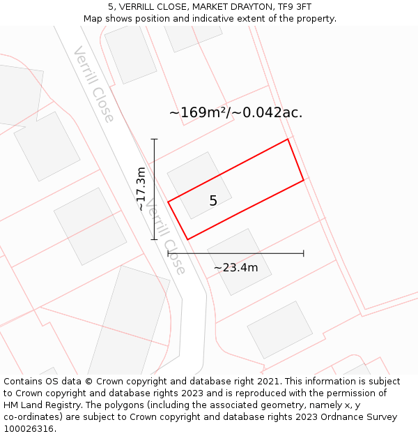 5, VERRILL CLOSE, MARKET DRAYTON, TF9 3FT: Plot and title map