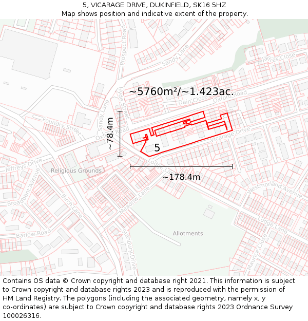 5, VICARAGE DRIVE, DUKINFIELD, SK16 5HZ: Plot and title map