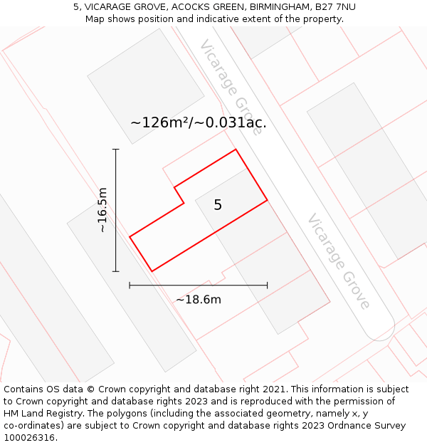 5, VICARAGE GROVE, ACOCKS GREEN, BIRMINGHAM, B27 7NU: Plot and title map