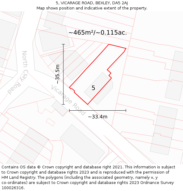 5, VICARAGE ROAD, BEXLEY, DA5 2AJ: Plot and title map