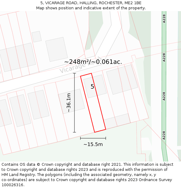 5, VICARAGE ROAD, HALLING, ROCHESTER, ME2 1BE: Plot and title map