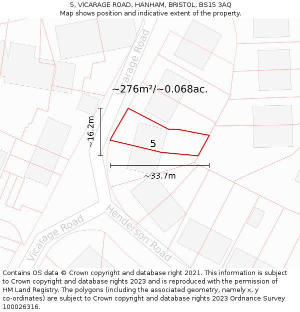 5, VICARAGE ROAD, HANHAM, BRISTOL, BS15 3AQ: Plot and title map