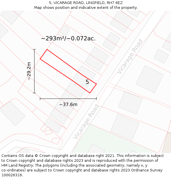 5, VICARAGE ROAD, LINGFIELD, RH7 6EZ: Plot and title map