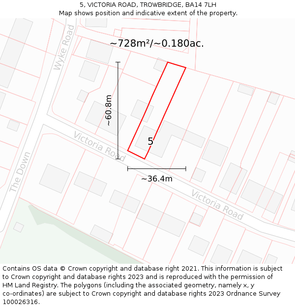 5, VICTORIA ROAD, TROWBRIDGE, BA14 7LH: Plot and title map