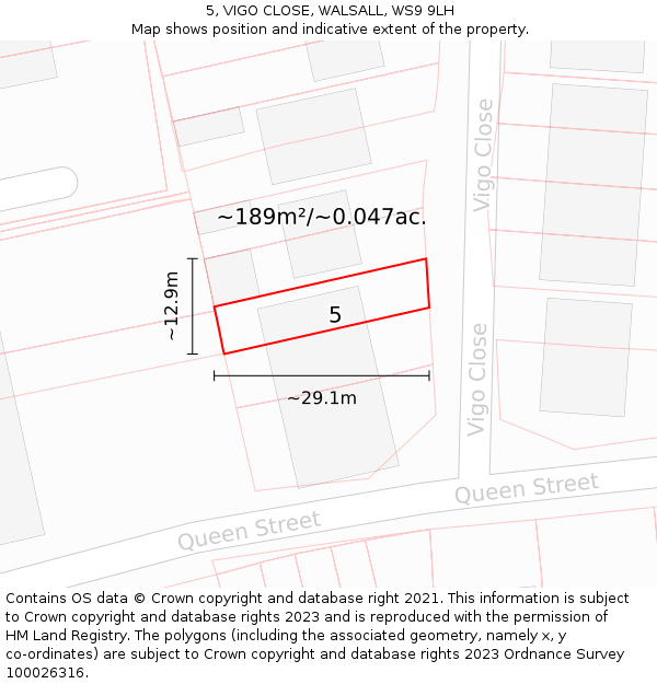 5, VIGO CLOSE, WALSALL, WS9 9LH: Plot and title map