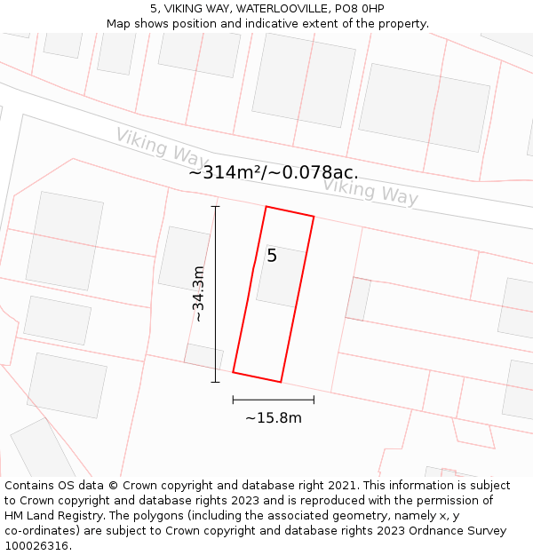 5, VIKING WAY, WATERLOOVILLE, PO8 0HP: Plot and title map