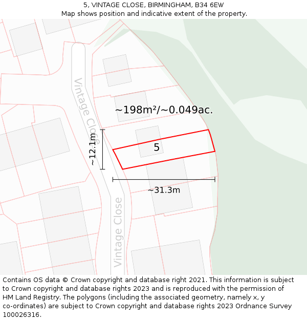 5, VINTAGE CLOSE, BIRMINGHAM, B34 6EW: Plot and title map