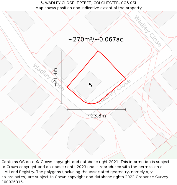 5, WADLEY CLOSE, TIPTREE, COLCHESTER, CO5 0SL: Plot and title map