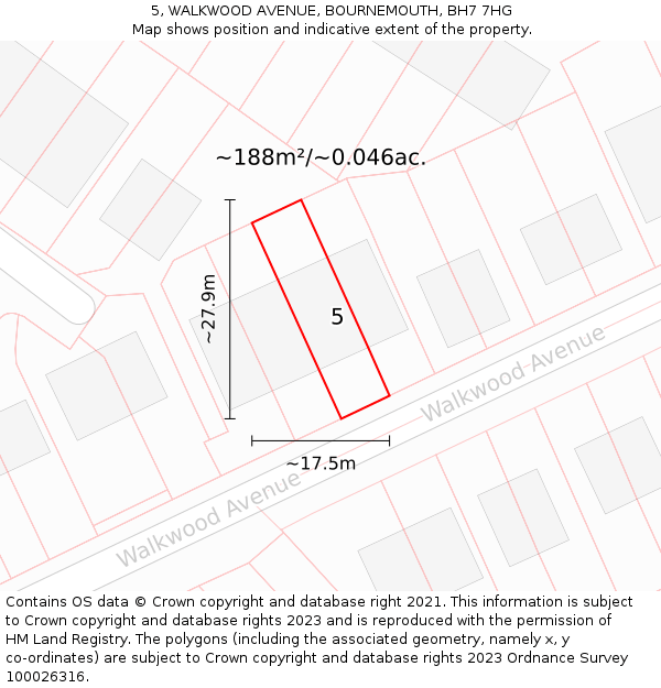 5, WALKWOOD AVENUE, BOURNEMOUTH, BH7 7HG: Plot and title map