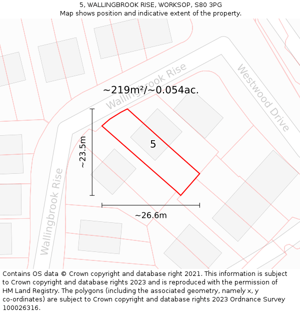 5, WALLINGBROOK RISE, WORKSOP, S80 3PG: Plot and title map