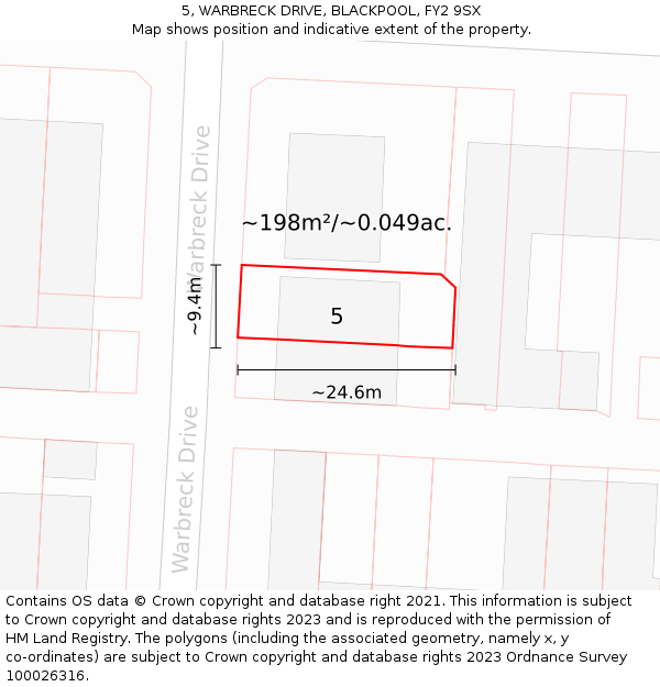 5, WARBRECK DRIVE, BLACKPOOL, FY2 9SX: Plot and title map